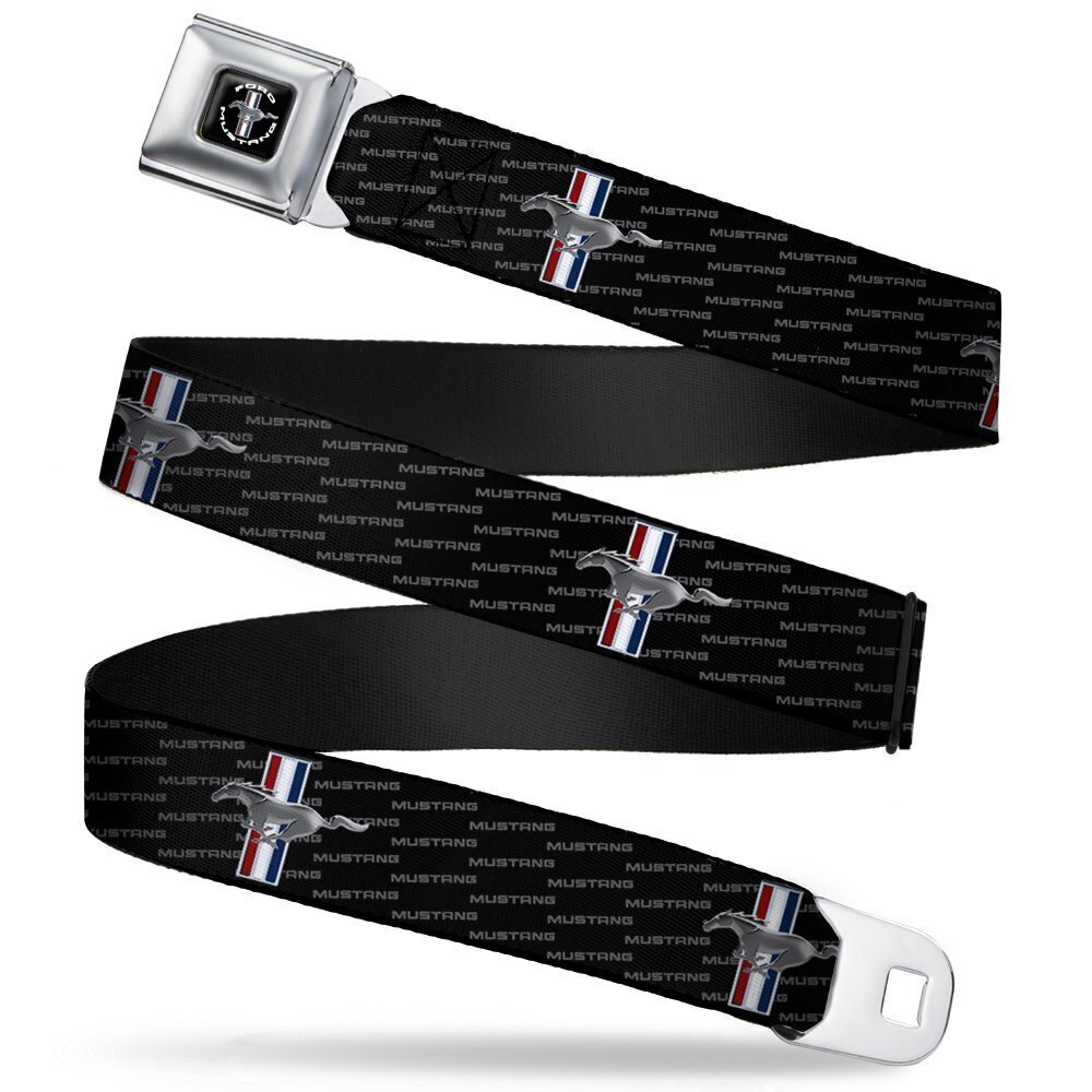 2162 Seatbelt Belt - Ford Mustang w/Bars REPEAT w/Text - 1.0" Wide - 20-36